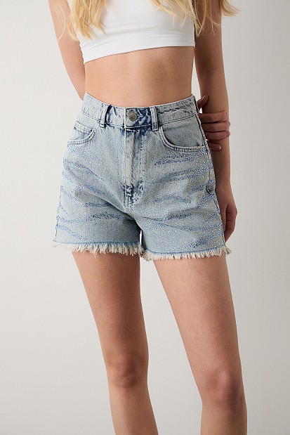 Maya denim σορτς με στρας