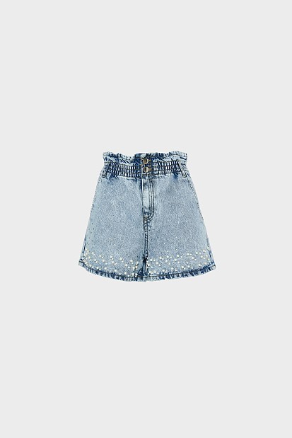 Denim σορτς με πέρλες