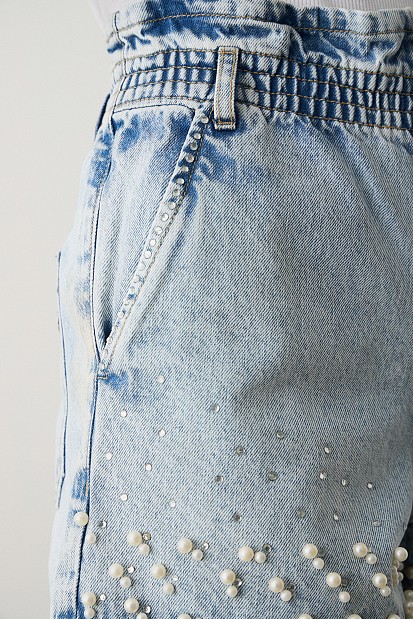 Denim σορτς με πέρλες