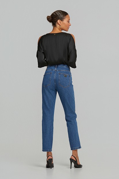 Mom fit τζιν παντελόνι με λεπτομέρειες