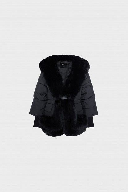 Puffer μπουφάν με συνθετική γούνα