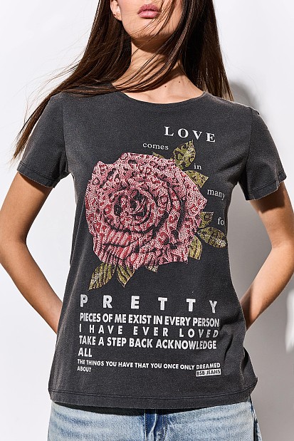 T-shirt με τύπωμα και στρας