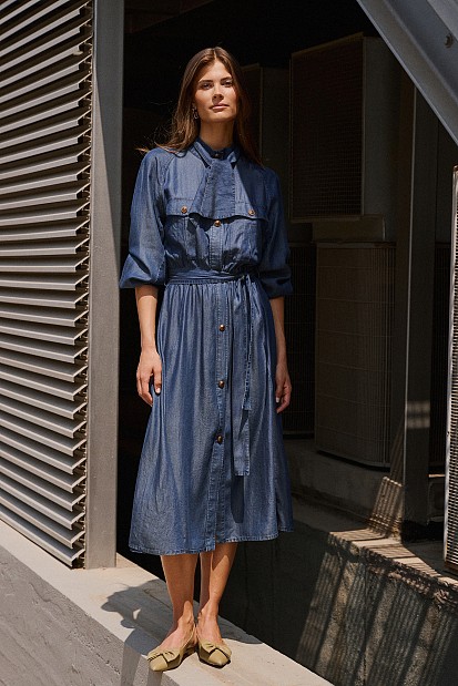 Μάξι σεμιζιέ denim φόρεμα