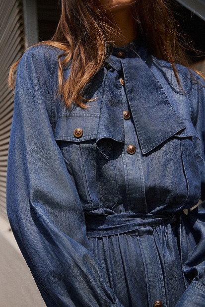 Μάξι σεμιζιέ denim φόρεμα