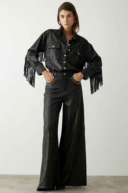 Leather look παντελόνι καμπάνα