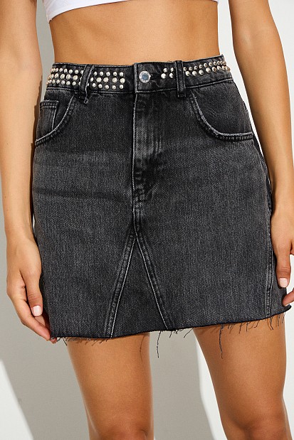 Μίνι denim φούστα με τρουκς