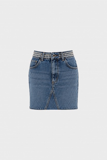 Μίνι denim φούστα με τρουκς