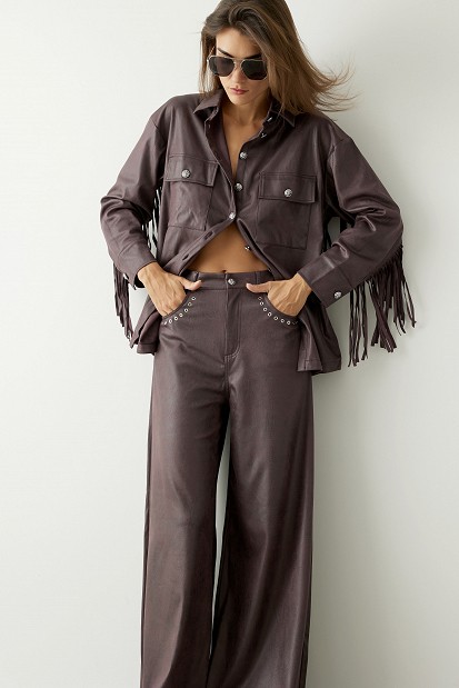 Leather look πουκάμισο με κρόσια