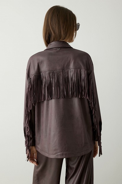 Leather look πουκάμισο με κρόσια