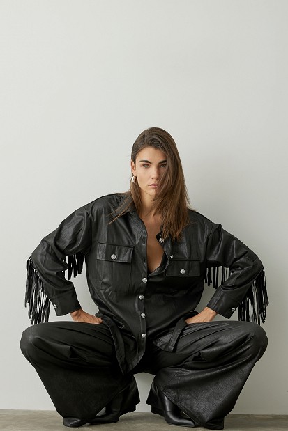 Leather look πουκάμισο με κρόσια