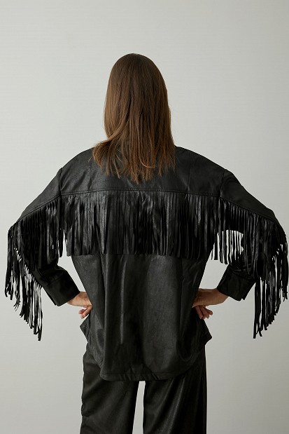 Leather look πουκάμισο με κρόσια