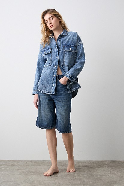 Denim overshirt με στρας