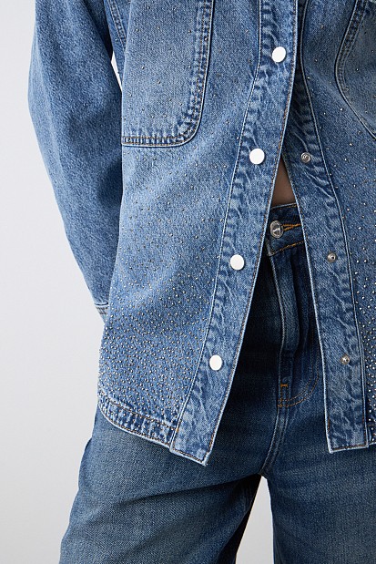 Denim overshirt με στρας