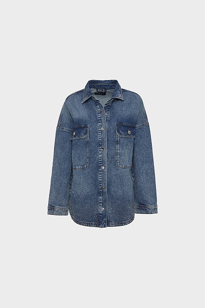 Denim overshirt με στρας