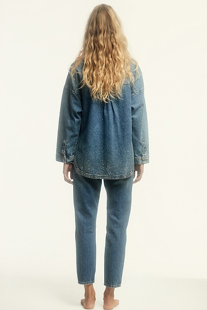 Denim overshirt με στρας