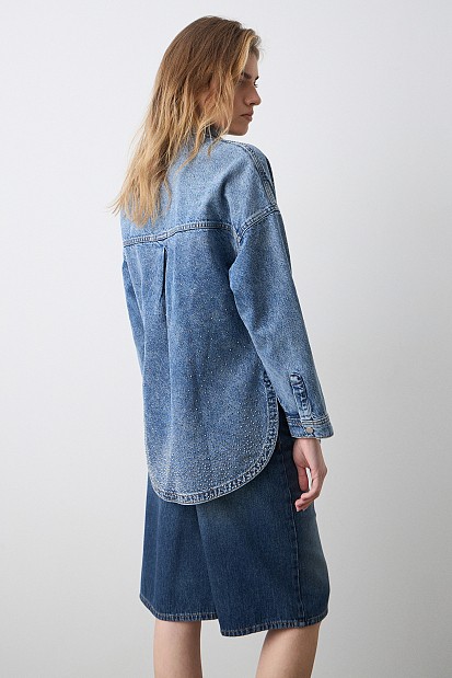 Denim overshirt με στρας