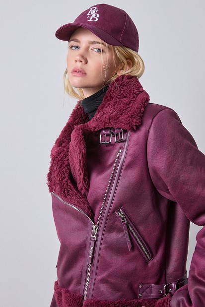 Leather look τζάκετ με γούνα
