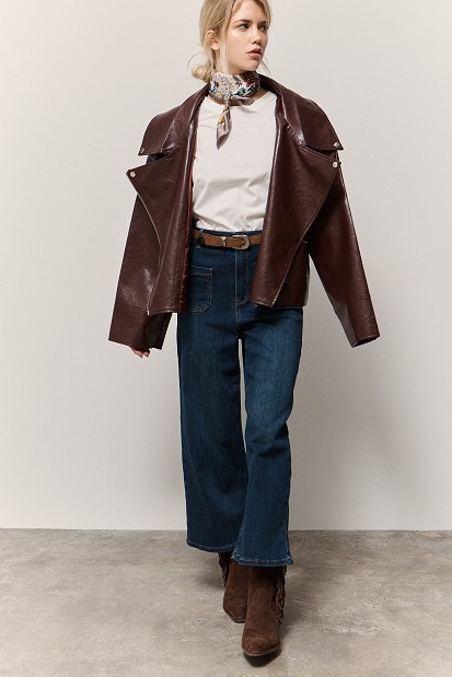 Oversized δερματίνη τζάκετ