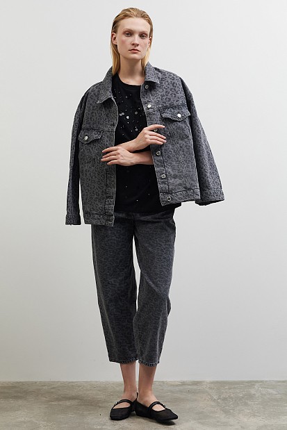 Leopard denim τζάκετ