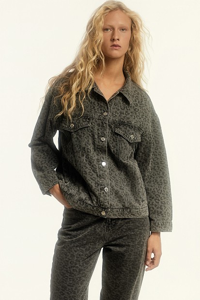Leopard denim τζάκετ