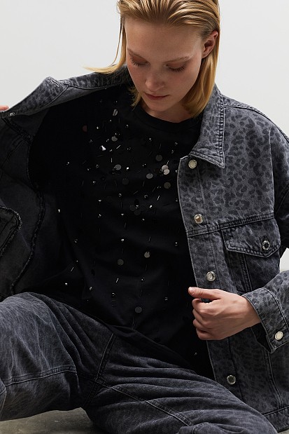 Leopard denim τζάκετ