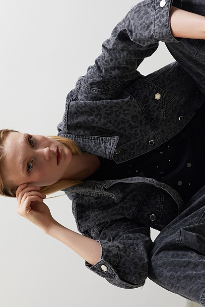 Leopard denim τζάκετ