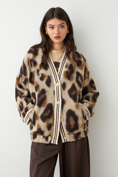 Oversized animal print bomber τζάκετ
