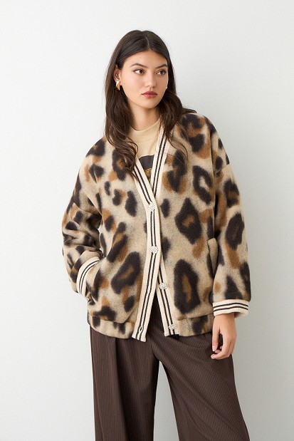 Oversized animal print bomber τζάκετ
