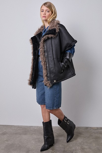 Leather look γιλέκο με γούνα