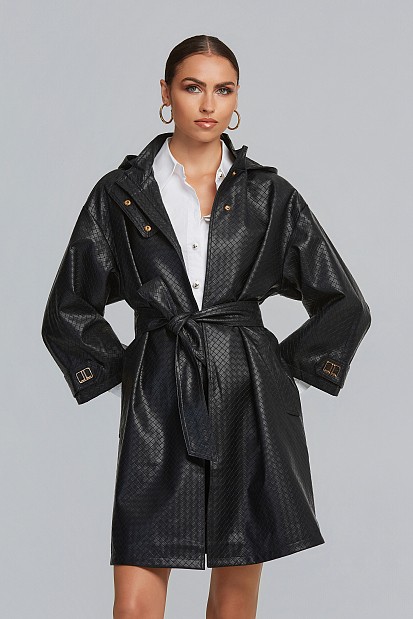 Πλεκτή καπαρντίνα με δερμάτινη όψη