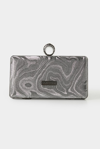 Clutch τσάντα μουαρέ με δαχτυλίδι με στρας