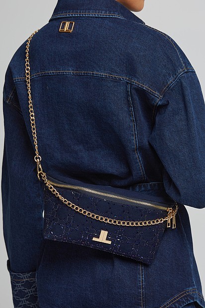 Denim τσάντα μέσης με χάντρες
