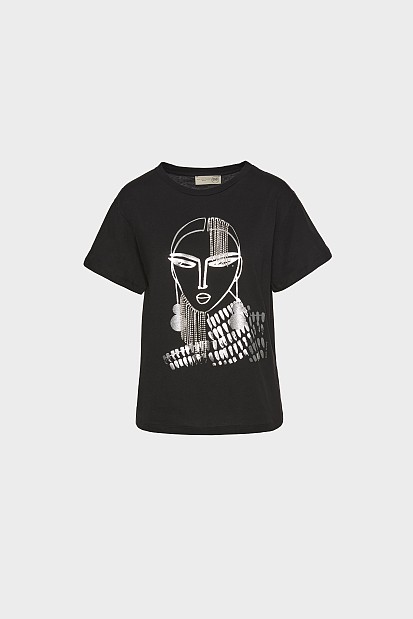 T-shirt με τύπωμα και κρεμαστά στρας