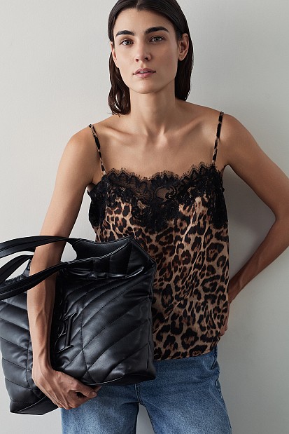 Animal print τοπ με δαντέλα