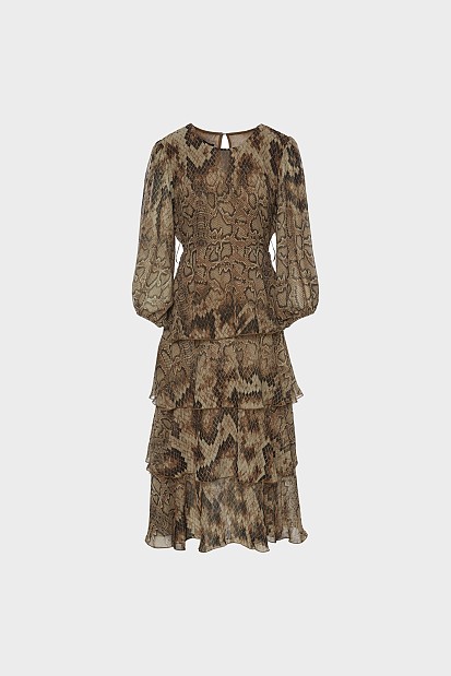 Μίντι animal print φόρεμα με βολάν