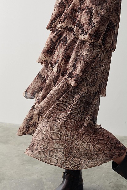 Μίντι animal print φόρεμα με βολάν