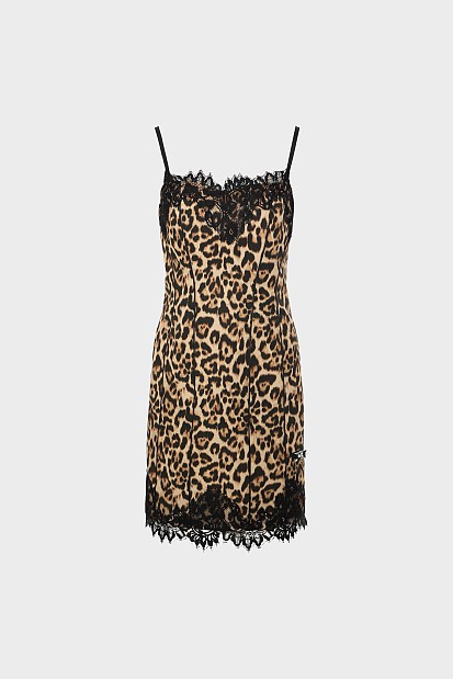 Μίνι animal print φόρεμα με δαντέλα