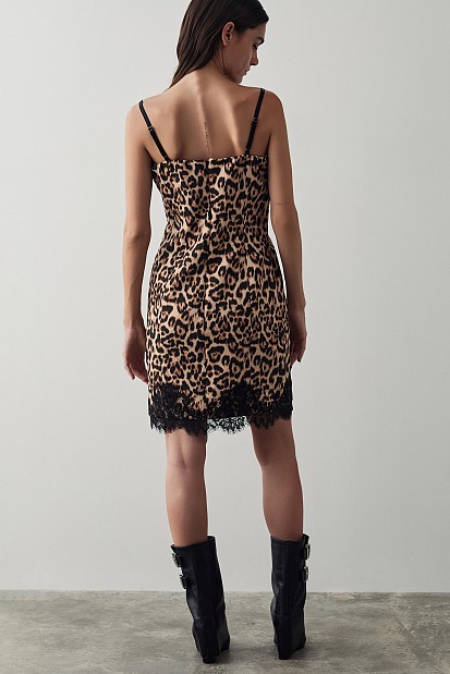 Μίνι animal print φόρεμα με δαντέλα