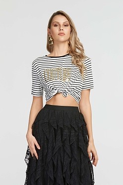Crop top ριγε με foil τύπωμα