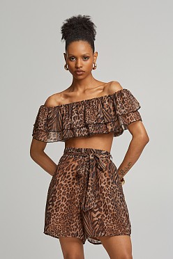 Off shoulder λέοπαρ μπλούζα