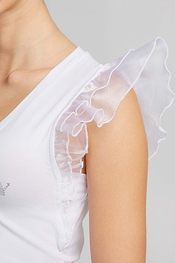 T-shirt με στάμπα και βολάν