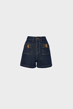 Denim Σορτς με μεταλλικές λεπτομέρειες