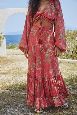 Μάξι εμπριμέ σατέν φούστα