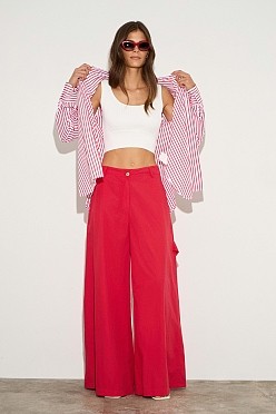Wide leg βαμβακερό παντελόνι