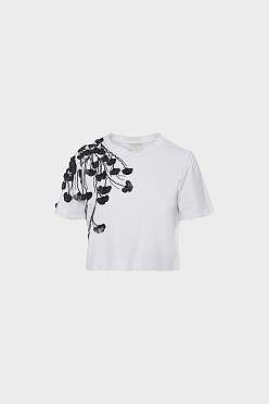 Μπλούζα με απλικέ φύλλα και χάντρες