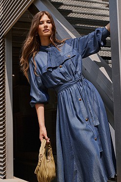 Μάξι σεμιζιέ denim φόρεμα