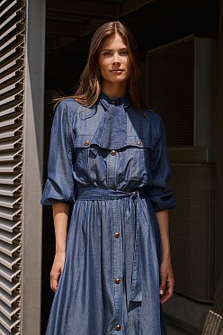 Μάξι σεμιζιέ denim φόρεμα