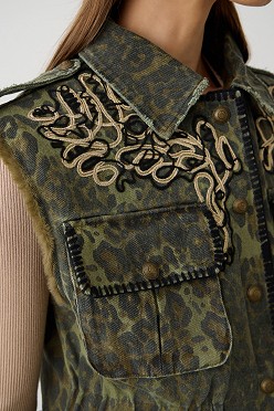 Denim αμάνικο τζάκετ με κέντημα