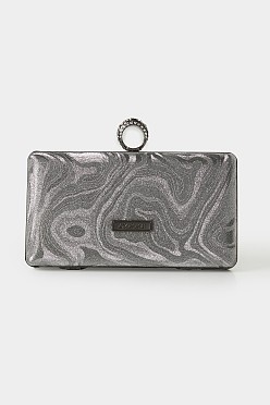 Clutch τσάντα μουαρέ με δαχτυλίδι με στρας