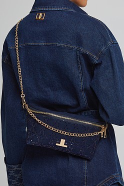 Denim τσάντα μέσης με χάντρες